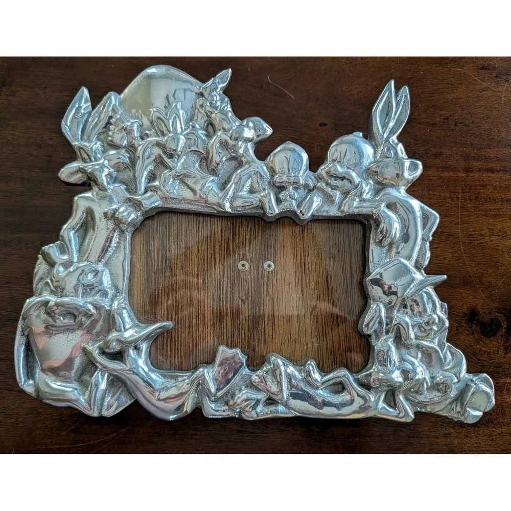Looney Tunes Metal Picture Frame Hand Made Polished Embossed Aluminum VTG